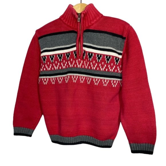 Calvin Klein Jeans Red Gray Striped Quarter-zip Pullover Knit Sweater size 4 - Picture 4 of 10